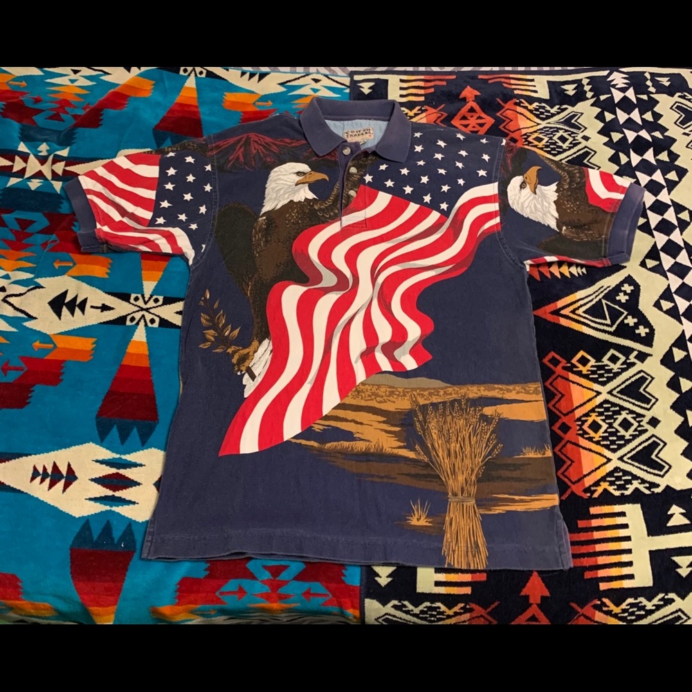 All over print polo shirt. Crazy eagles and flags
